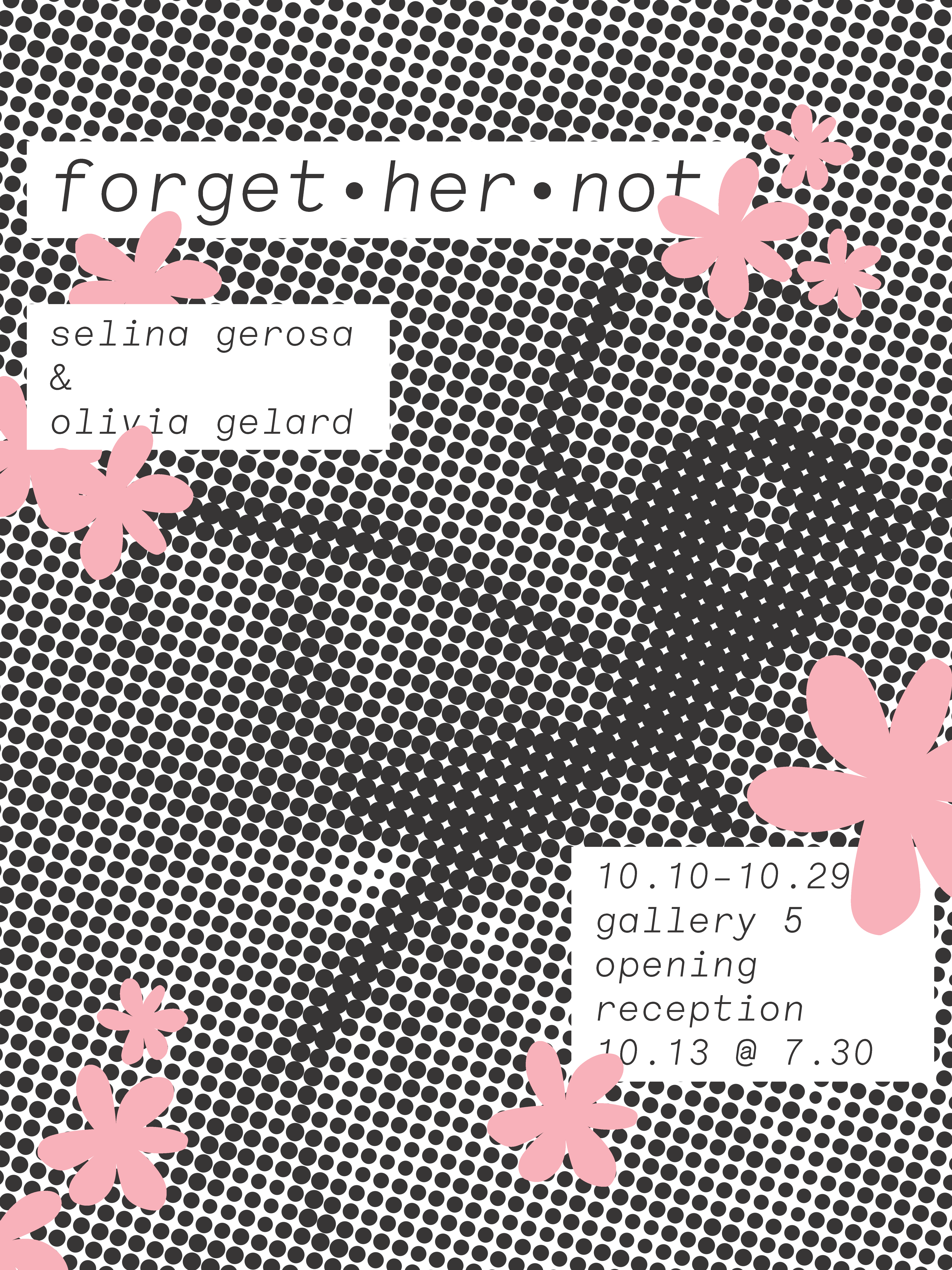 show poster with dates, spider in halftone with small pink flowers
